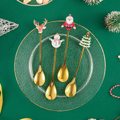 Stainless Steel Christmas Spoon Set Coffee Spoon Dessert Spoon Santa Claus Tableware Kitchen Utensi
