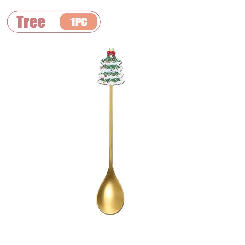 Stainless Steel Christmas Spoon Set Coffee Spoon Dessert Spoon Santa Claus Tableware Kitchen Utensi