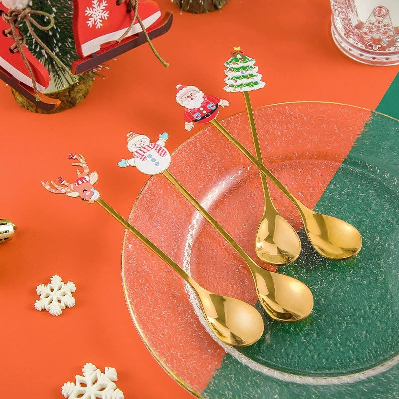Stainless Steel Christmas Spoon Set Coffee Spoon Dessert Spoon Santa Claus Tableware Kitchen Utensi