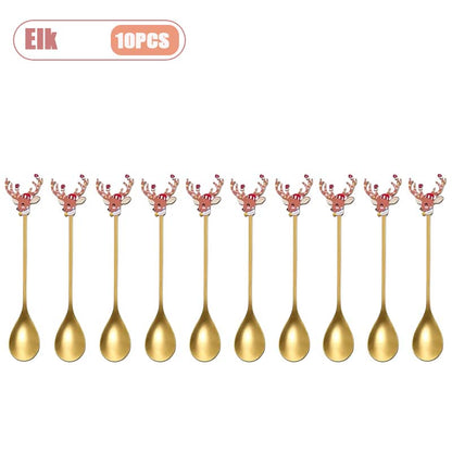 Stainless Steel Christmas Spoon Set Coffee Spoon Dessert Spoon Santa Claus Tableware Kitchen Utensi