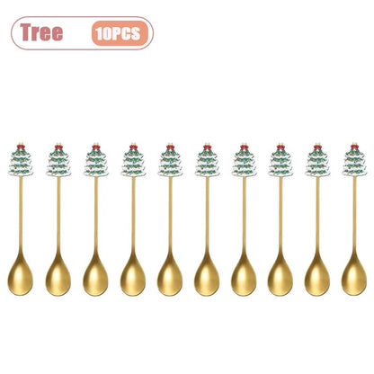 Stainless Steel Christmas Spoon Set Coffee Spoon Dessert Spoon Santa Claus Tableware Kitchen Utensi