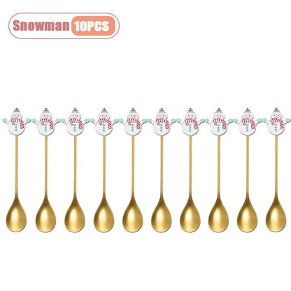 Stainless Steel Christmas Spoon Set Coffee Spoon Dessert Spoon Santa Claus Tableware Kitchen Utensi