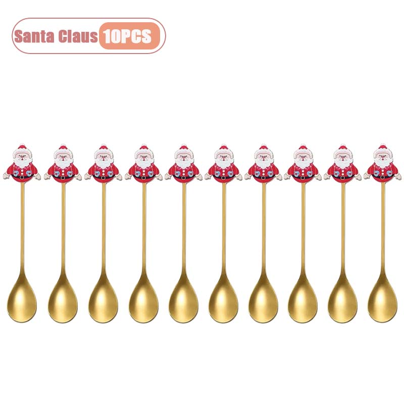 Stainless Steel Christmas Spoon Set Coffee Spoon Dessert Spoon Santa Claus Tableware Kitchen Utensi