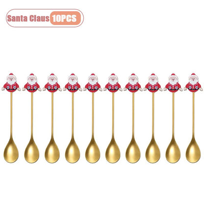 Stainless Steel Christmas Spoon Set Coffee Spoon Dessert Spoon Santa Claus Tableware Kitchen Utensi