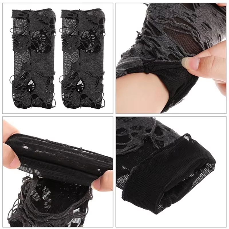 Midnight Edge Gothic Black Gloves  Unisex Fingerless Long Club  Cosplay Mitts 1