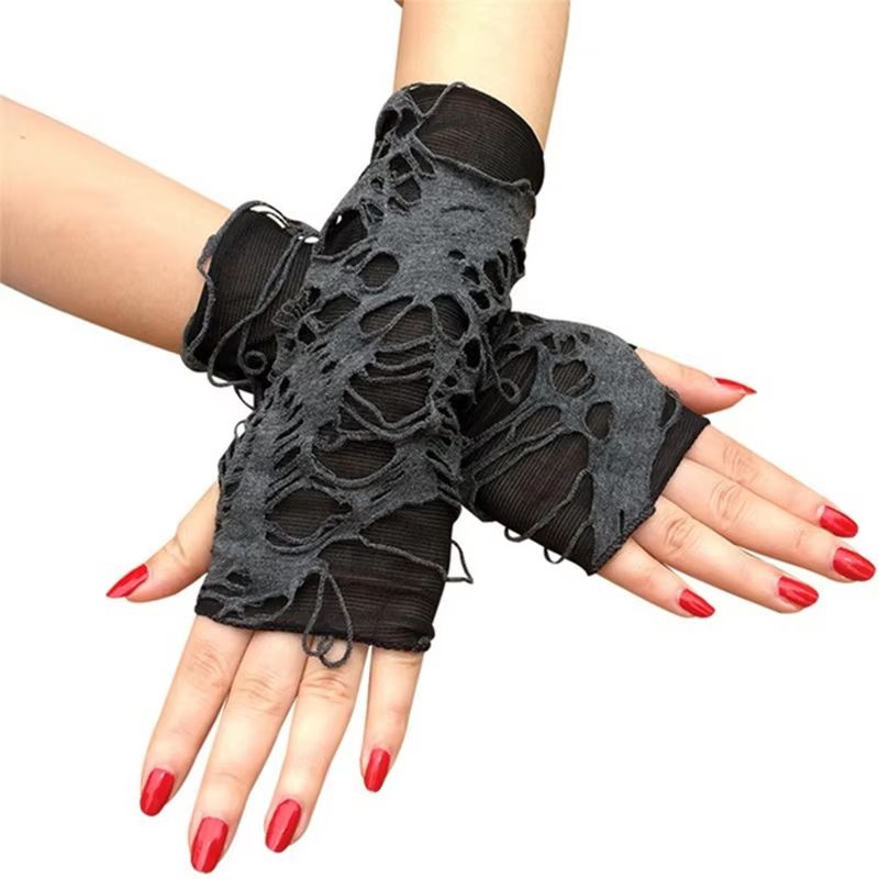 Midnight Edge Gothic Black Gloves  Unisex Fingerless Long Club  Cosplay Mitts 3