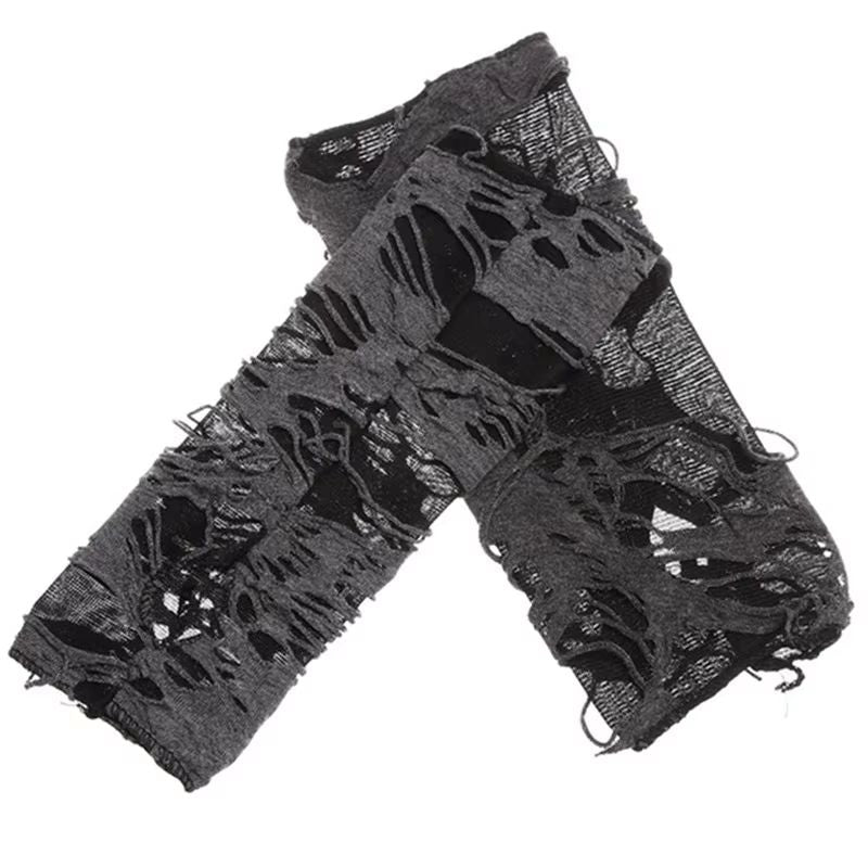 Midnight Edge Gothic Black Gloves  Unisex Fingerless Long Club  Cosplay Mitts 5