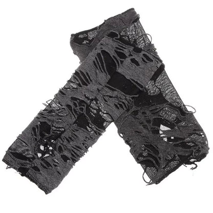 Midnight Edge Gothic Black Gloves  Unisex Fingerless Long Club  Cosplay Mitts 5