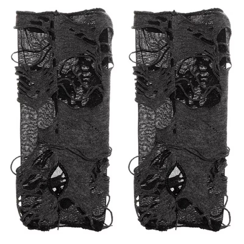 Midnight Edge Gothic Black Gloves  Unisex Fingerless Long Club  Cosplay Mitts 6