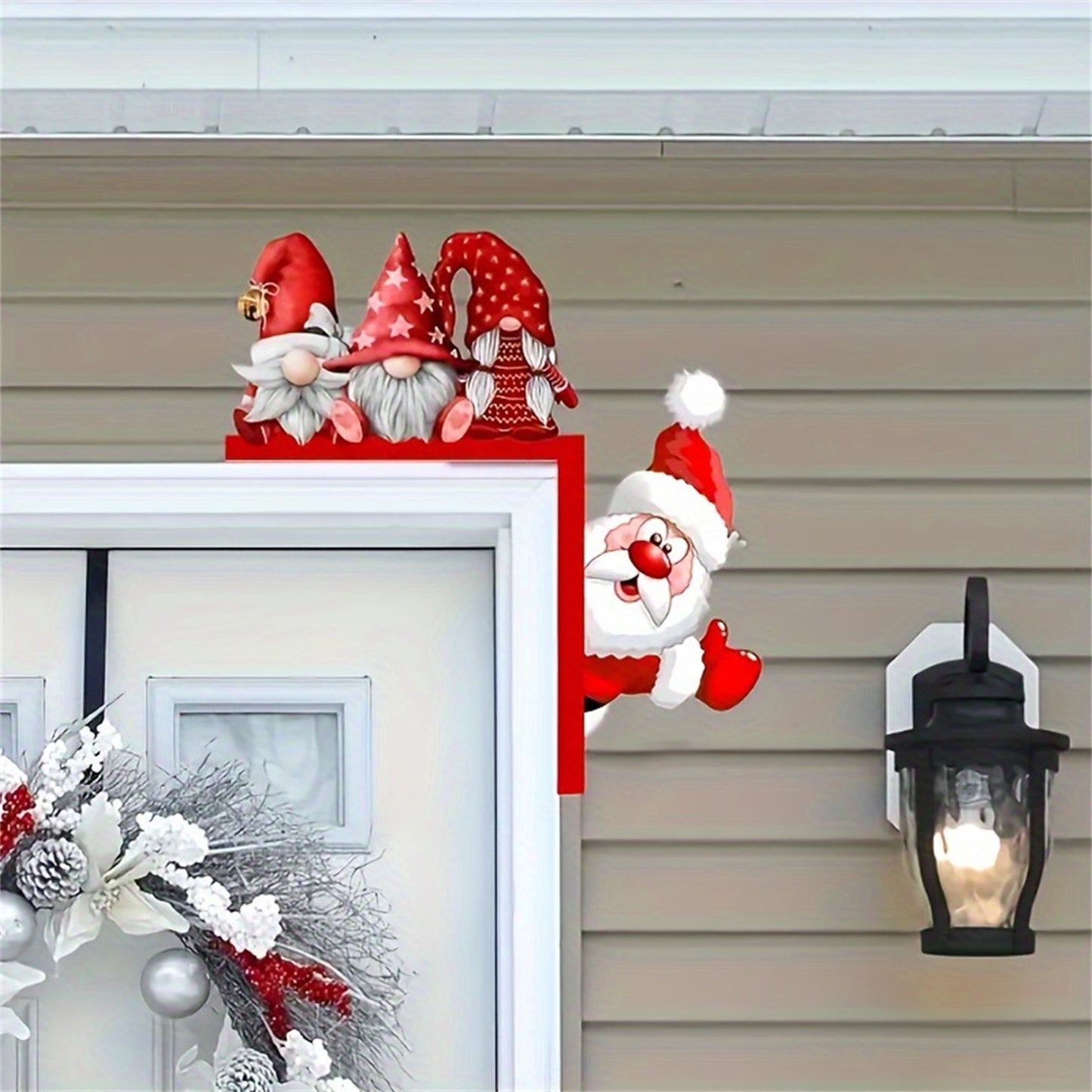 Wooden Door Corner Santa Claus Elk, New Santa Claus Door Frame Decoration, Holiday Door Decorations, Indoor Outdoor
