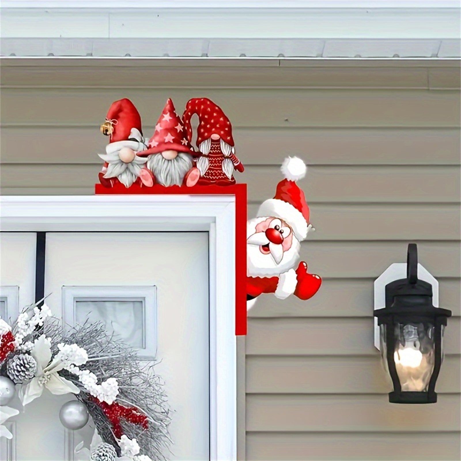 Wooden Door Corner Santa Claus Elk, New Santa Claus Door Frame Decoration, Holiday Door Decorations, Indoor Outdoor