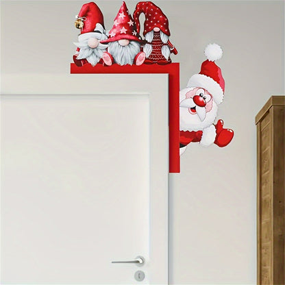 Wooden Door Corner Santa Claus Elk New Santa Claus Door Frame Decoration Holiday Door Decorations I 2