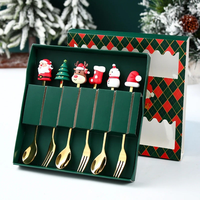 Creative Santa Tree Decoration, Christmas Spoon Fork Set, Stainless Steel Stirring Spoons, Party Tableware