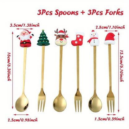 Creative Santa Tree Decoration, Christmas Spoon Fork Set, Stainless Steel Stirring Spoons, Party Tableware