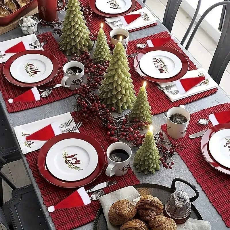 Christmas Hat For Fork Knife Tableware Decorations Mini Santa Hat Family Party Decor New Year Gifts 2