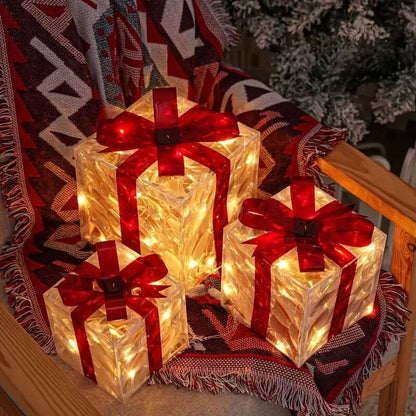 Decorative Boxes, Lighted Gift Boxes Decorations, Party, Tree Skirt Ornament For Holiday, Christmas