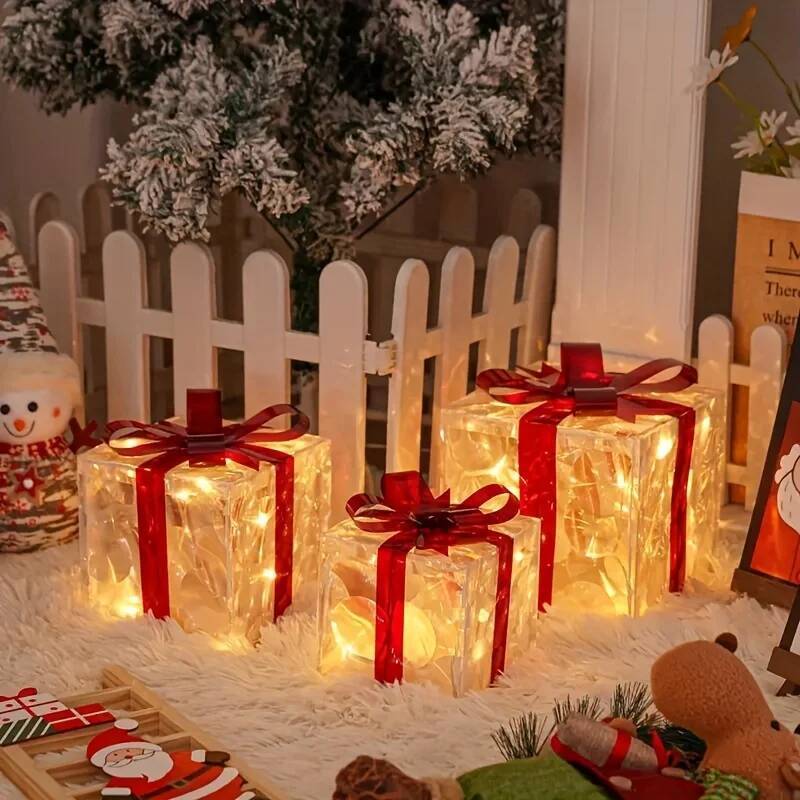 Decorative Boxes Lighted Gift Boxes Decorations Party Tree Skirt Ornament For Holiday Christmas 1