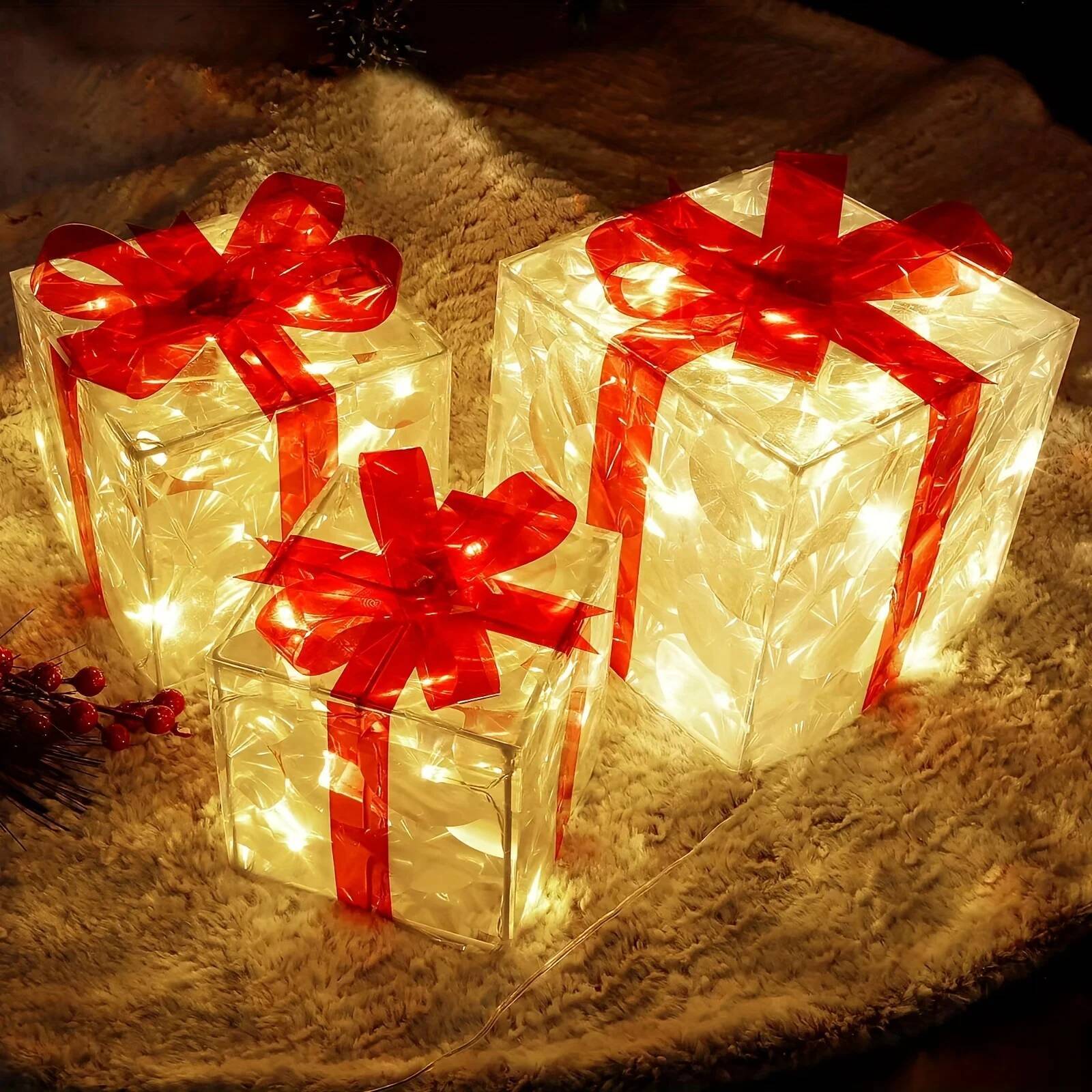 Decorative Boxes Lighted Gift Boxes Decorations Party Tree Skirt Ornament For Holiday Christmas 2