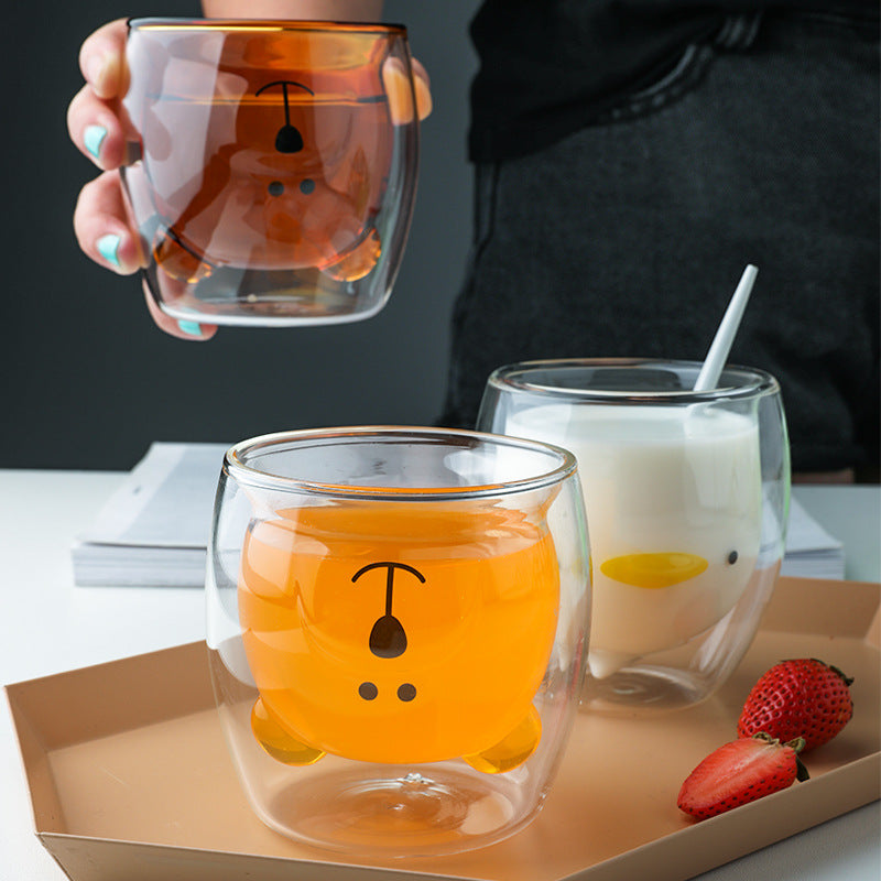 Creative Animal Glass Cup, Double Wall Insulated Mug, Bear Cat Dog Coffee Cup, Milk Juice Cup, Birthday Christmas Gift