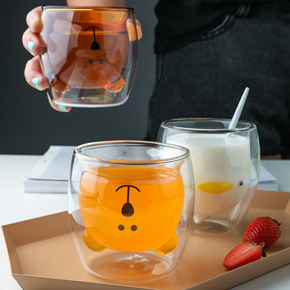 Creative Animal Glass Cup, Double Wall Insulated Mug, Bear Cat Dog Coffee Cup, Milk Juice Cup, Birthday Christmas Gift
