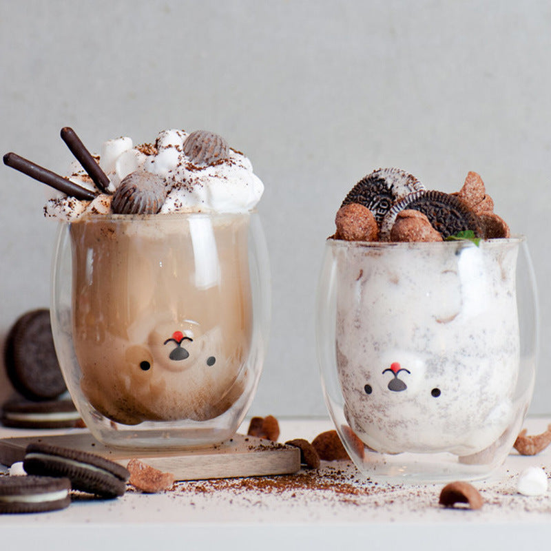 Creative Animal Glass Cup, Double Wall Insulated Mug, Bear Cat Dog Coffee Cup, Milk Juice Cup, Birthday Christmas Gift
