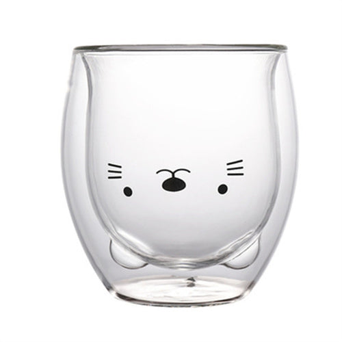 Creative Animal Glass Cup, Double Wall Insulated Mug, Bear Cat Dog Coffee Cup, Milk Juice Cup, Birthday Christmas Gift