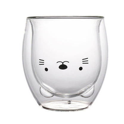 Creative Animal Glass Cup, Double Wall Insulated Mug, Bear Cat Dog Coffee Cup, Milk Juice Cup, Birthday Christmas Gift