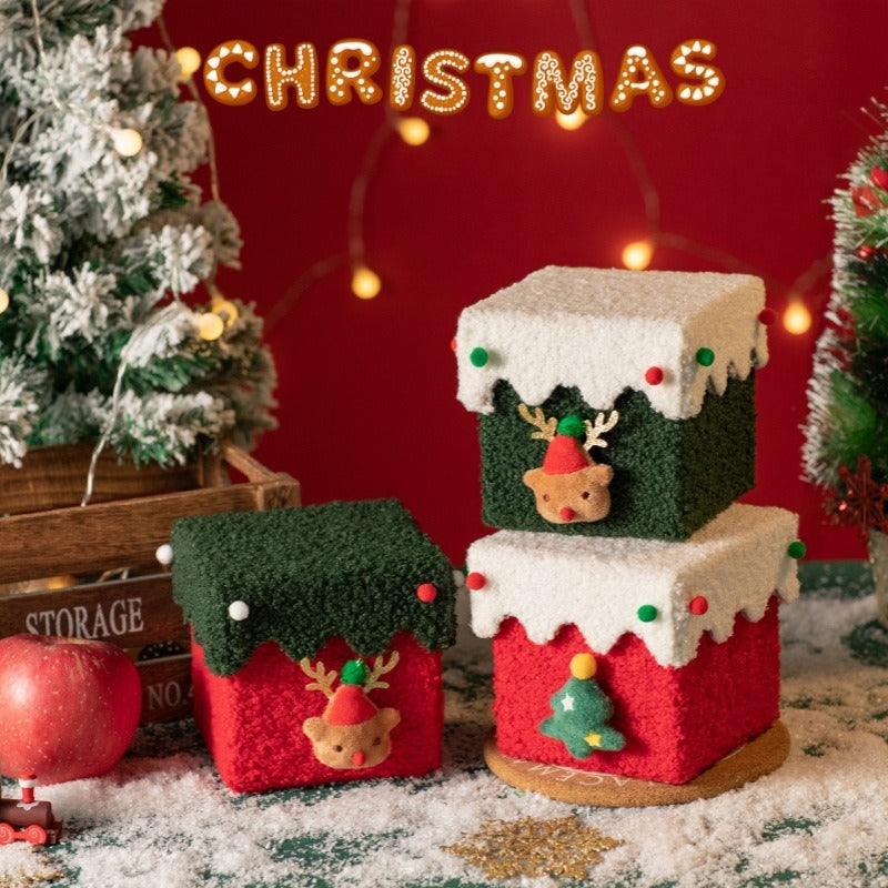Xmas Tree Felt Box With Ribbon Multifunctional, Christmas Eve Apple Gift Box, Reindeer Plush Candy Treat Box For Snacks