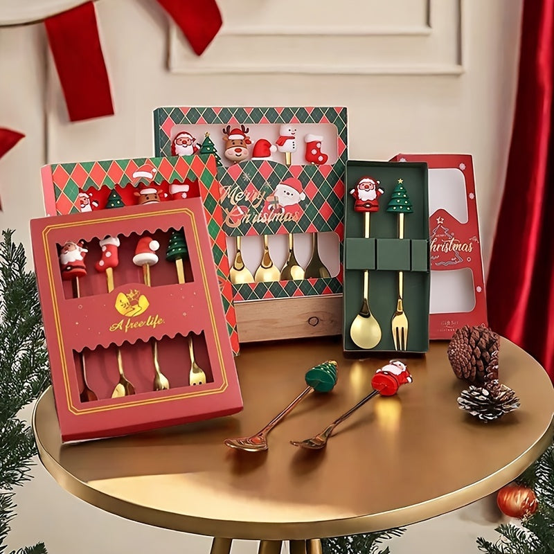 Christmas Stainless Steel Creative, 1 Set Xmas Party Fork Spoon Kits, Tableware Set Gold Spoon Forks, Decoration Cutlery
