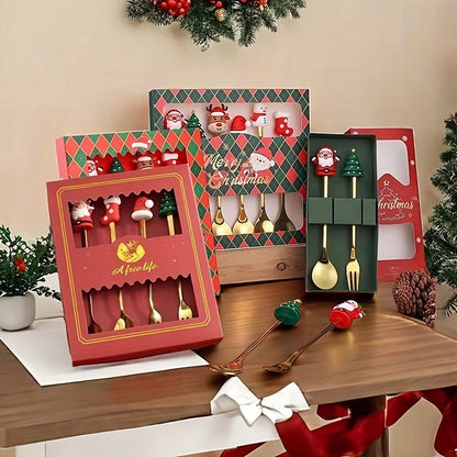 Christmas Stainless Steel Creative, 1 Set Xmas Party Fork Spoon Kits, Tableware Set Gold Spoon Forks, Decoration Cutlery