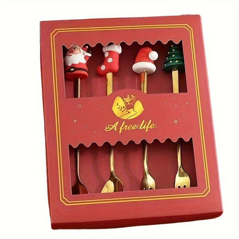 Christmas Stainless Steel Creative, 1 Set Xmas Party Fork Spoon Kits, Tableware Set Gold Spoon Forks, Decoration Cutlery