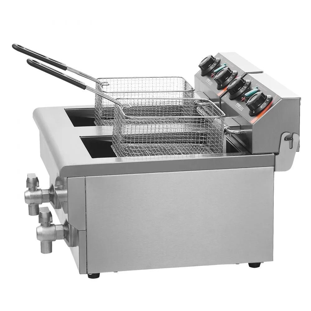 Dual Tank Commercial Electric Deep Fryer  Oil Fryer With Basket Stainless Steel Countertop Fryer Ti 8