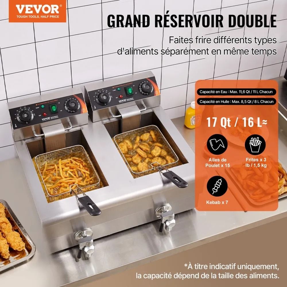 Dual Tank Commercial Electric Deep Fryer  Oil Fryer With Basket Stainless Steel Countertop Fryer Ti 1