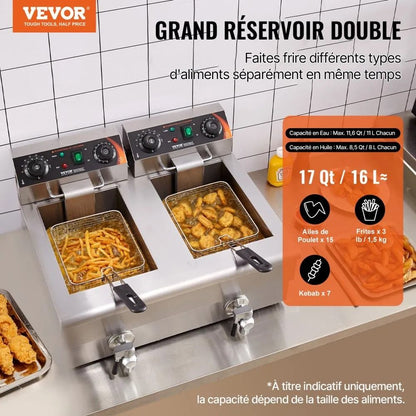 Dual Tank Commercial Electric Deep Fryer  Oil Fryer With Basket Stainless Steel Countertop Fryer Ti 1
