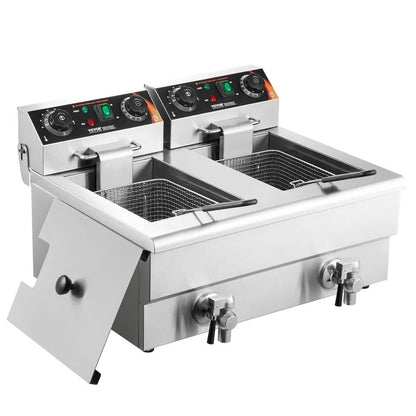Dual Tank Commercial Electric Deep Fryer  Oil Fryer With Basket Stainless Steel Countertop Fryer Ti 9