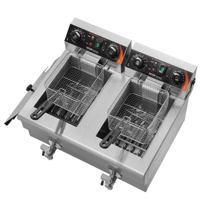 Dual Tank Commercial Electric Deep Fryer  Oil Fryer With Basket Stainless Steel Countertop Fryer Ti 7