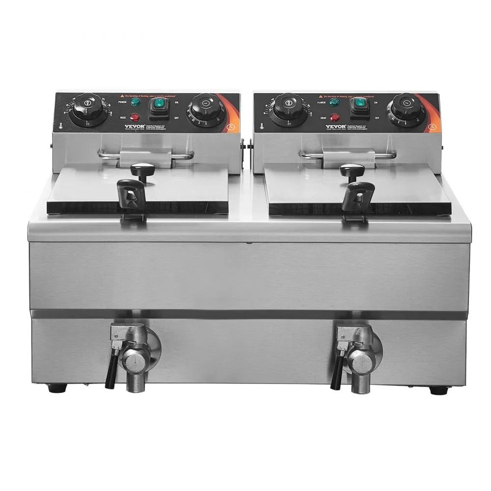 Dual Tank Commercial Electric Deep Fryer  Oil Fryer With Basket Stainless Steel Countertop Fryer Ti 10