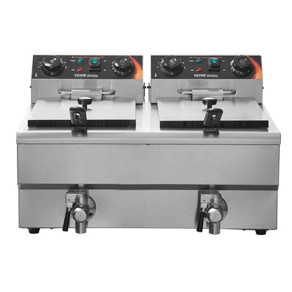 Dual Tank Commercial Electric Deep Fryer  Oil Fryer With Basket Stainless Steel Countertop Fryer Ti 10