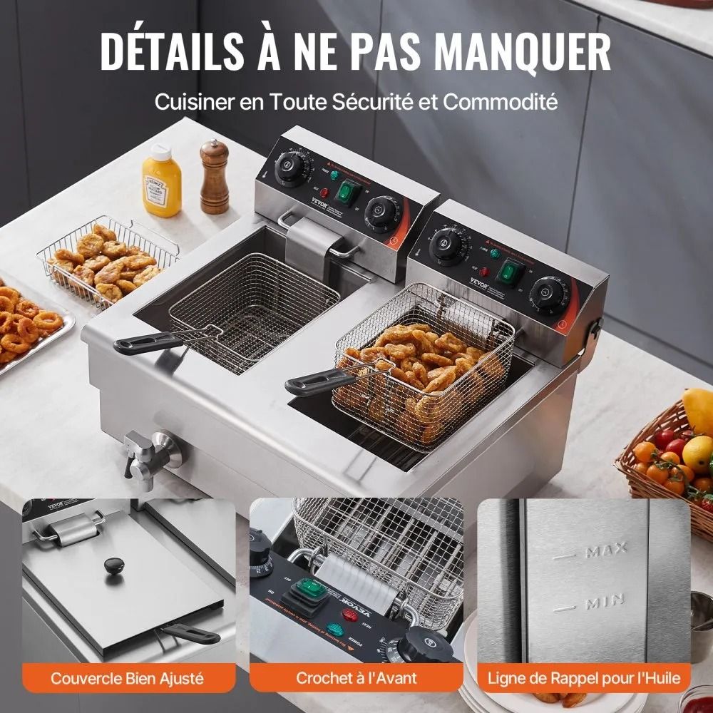 Dual Tank Commercial Electric Deep Fryer  Oil Fryer With Basket Stainless Steel Countertop Fryer Ti 2