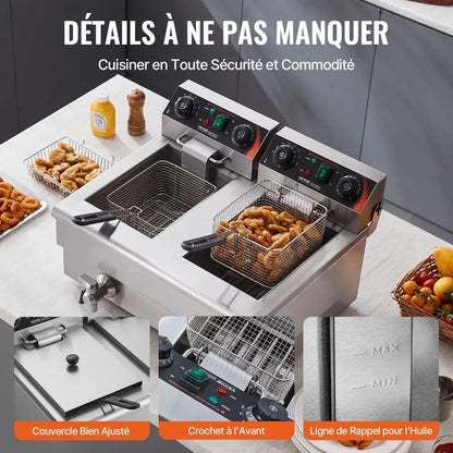 Dual Tank Commercial Electric Deep Fryer  Oil Fryer With Basket Stainless Steel Countertop Fryer Ti 2