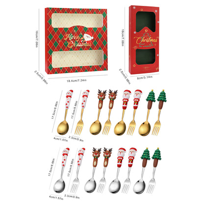 Stainless Steel Christmas Dinnerware, Tableware, Luxury Gift Box, Santa Cutlery, Dessert Fork, Coffee Spoon