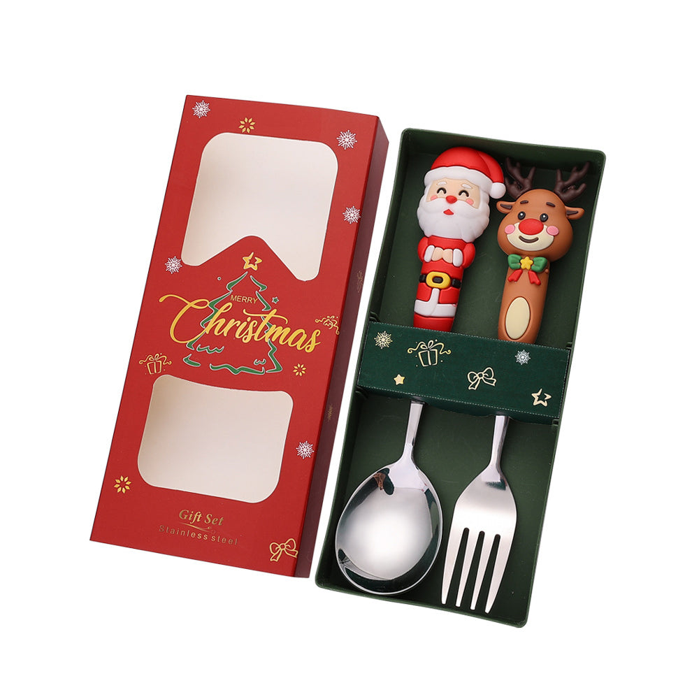 Stainless Steel Christmas Dinnerware, Tableware, Luxury Gift Box, Santa Cutlery, Dessert Fork, Coffee Spoon