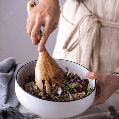 Salad Spoon and Fork, Wood Acacia Salad Servers, Long Handle Serving, Kitchen Scoop