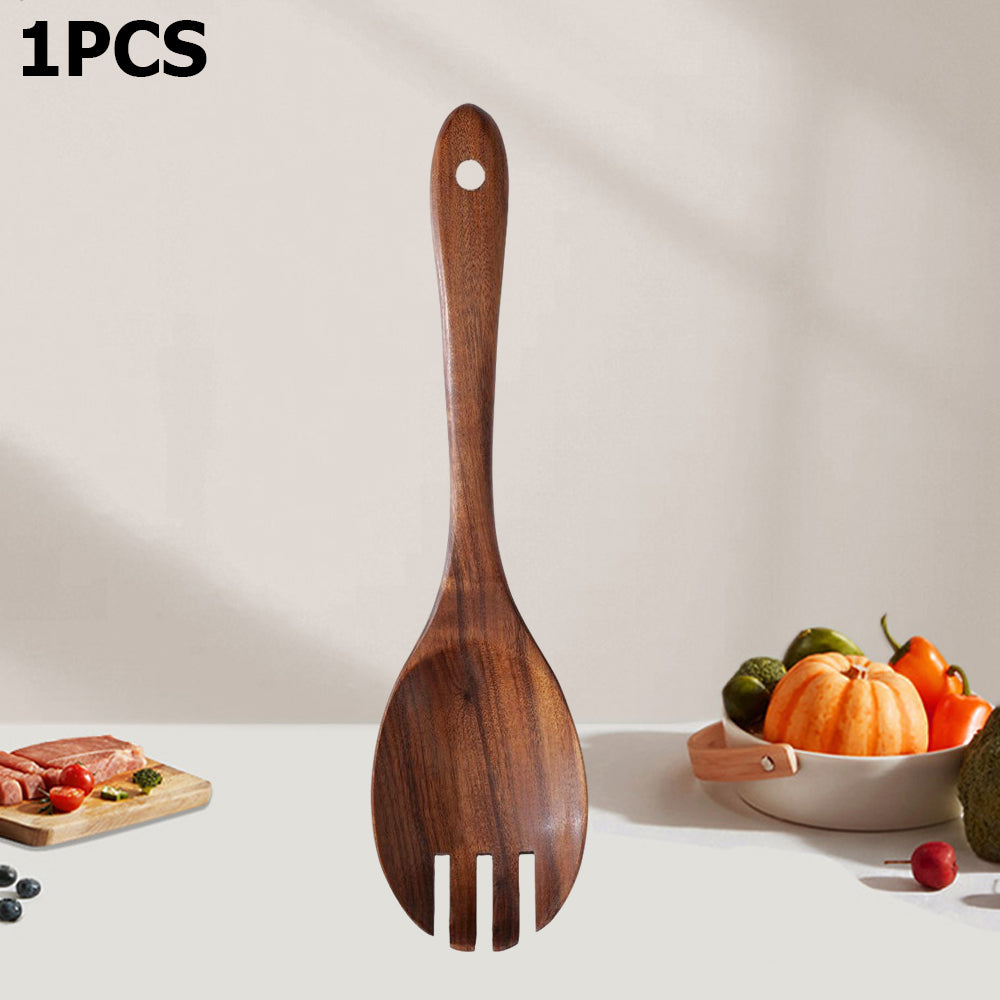 Salad Spoon and Fork, Wood Acacia Salad Servers, Long Handle Serving, Kitchen Scoop