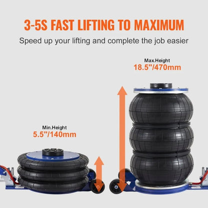 High Lbs Air Jack Triple Bag Airbag Jack With Six Steel Pipes Fast Pneumatic Jack Adjustable Handle 6
