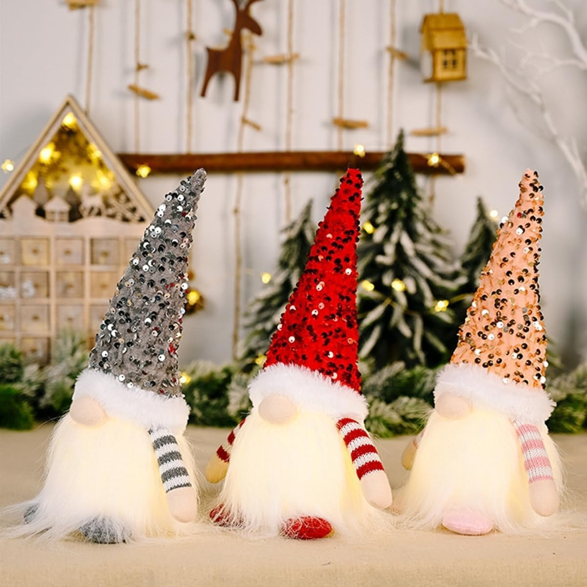 Christmas Gnome Plush Light Up, Tabletop Faceless Plush Dolls, Hat Xmas, Elf Ornaments for New Year Party Decor