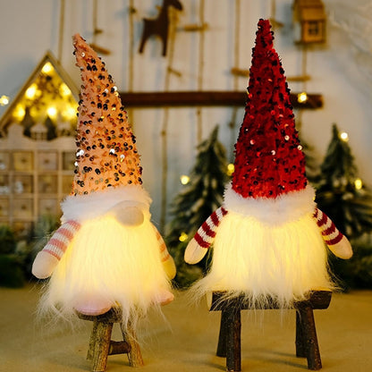 Christmas Gnome Plush Light Up, Tabletop Faceless Plush Dolls, Hat Xmas, Elf Ornaments for New Year Party Decor