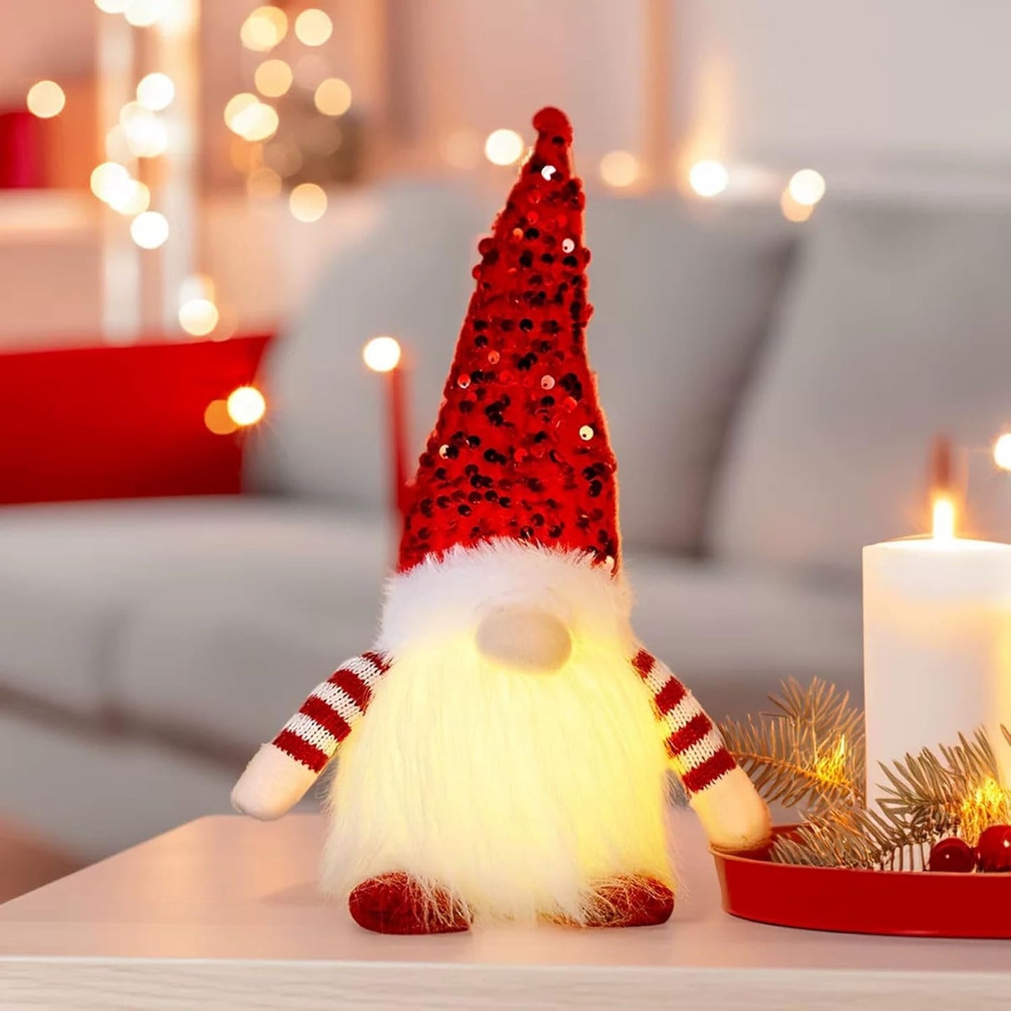 Christmas Gnome Plush Light Up, Tabletop Faceless Plush Dolls, Hat Xmas, Elf Ornaments for New Year Party Decor