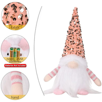 Christmas Gnome Plush Light Up, Tabletop Faceless Plush Dolls, Hat Xmas, Elf Ornaments for New Year Party Decor
