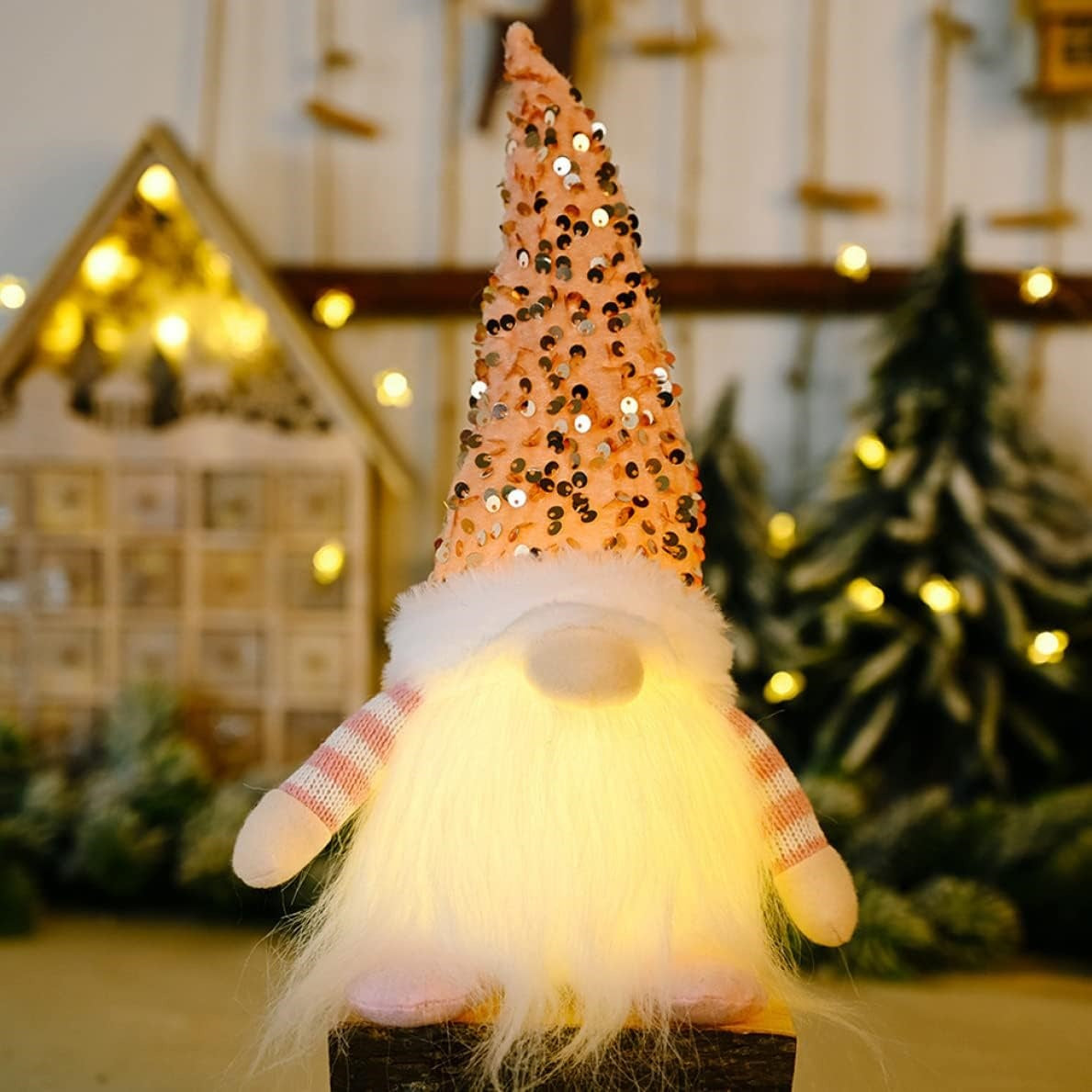 Christmas Gnome Plush Light Up, Tabletop Faceless Plush Dolls, Hat Xmas, Elf Ornaments for New Year Party Decor